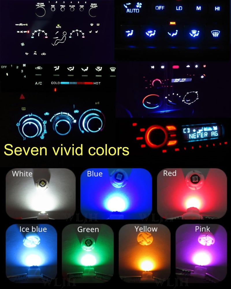 WLJH 10x Ice Blue T3 Neo Wedge Led 3030 SMD Chip 8mm Base Car Dash Instrument Bulb Clock Check Engine Transmission Fasten Seat Belt Hi-Beam Parking Brake Turn Signal Ignition Indicator Lights - Image 5
